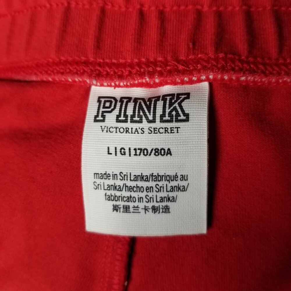 VS PINK Sweatpants Large Red White Logo Drawstring Pockets Tapered Comfort - Picture 8 of 8